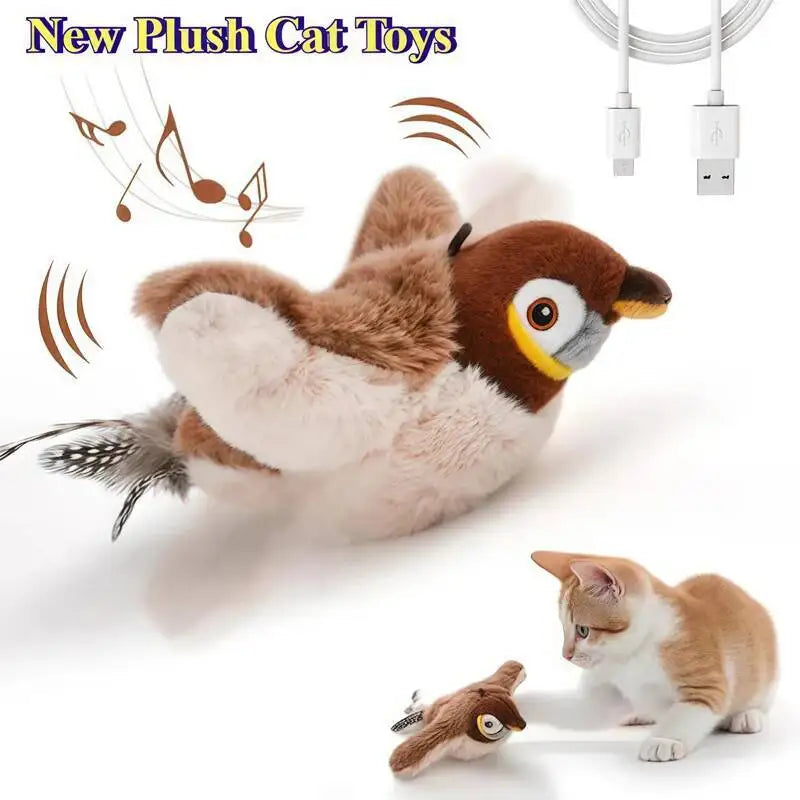 Interactive Chirping Flapping Bird Plush Toy for Cats & Dogs Interactive Pet Toy Babs Sparrow