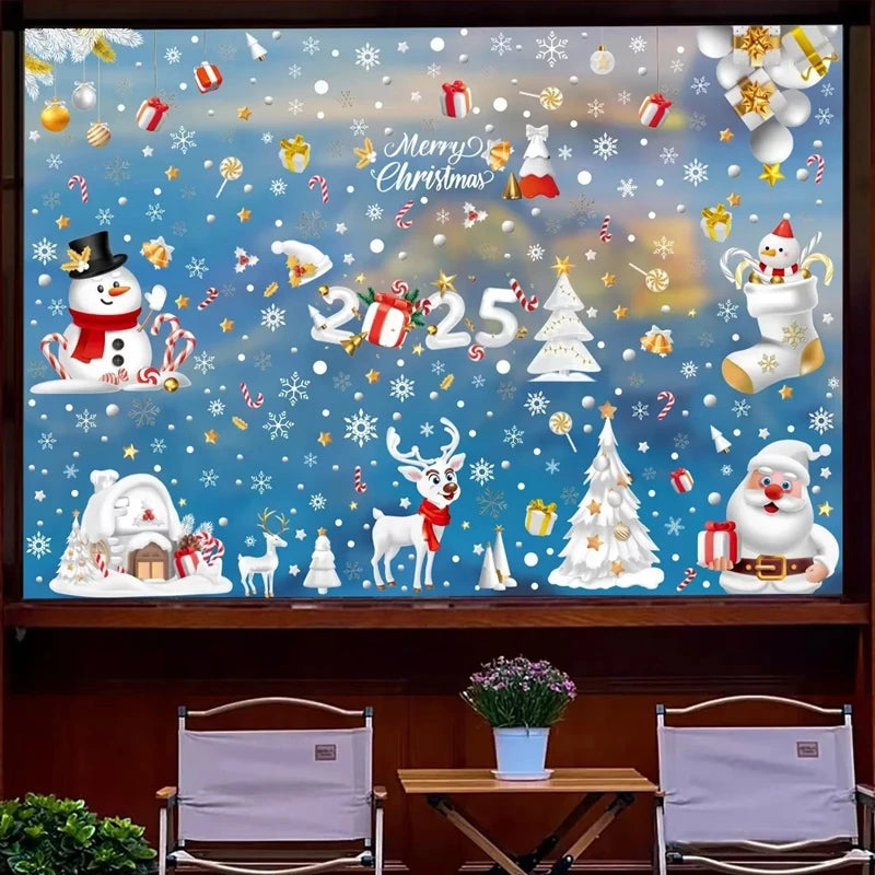 Christmas Window Stickers Santa Snowman Static Glass Decals Holiday Window Stickers Babs