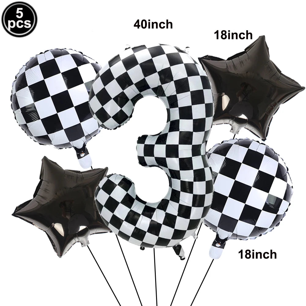 5-Piece Race Car Foil Balloon Set – 40" Checkered Number Balloons Party Foil Balloons Babs Number 3 As show