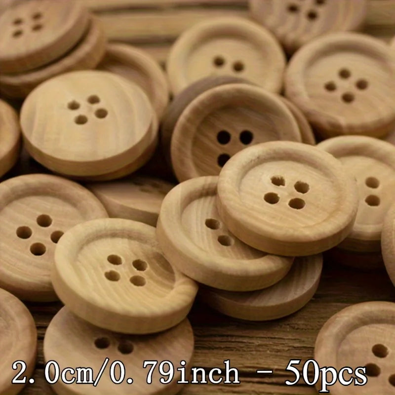 Natural Wood Buttons 4-Hole for Sewing & Crafts | Set Wood Sewing Buttons Babs 2cm 0.79in