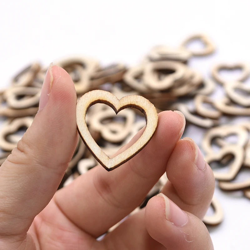 100pcs Hollow Heart Wood Pieces for DIY Crafts & Scrapbooking Wood Craft Embellishments Babs