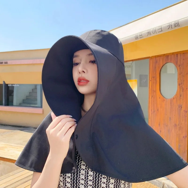 Women Wide Brim UV Sun Hat with Neck & Face Shield Cover Sun Protection Hat Babs black