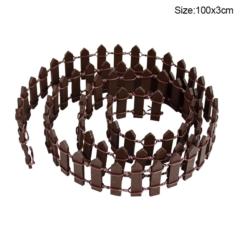 Mini Wooden Fence for Fairy Garden, Dollhouse & DIY Crafts Miniature Wooden Fence Babs 100x3cm-brown