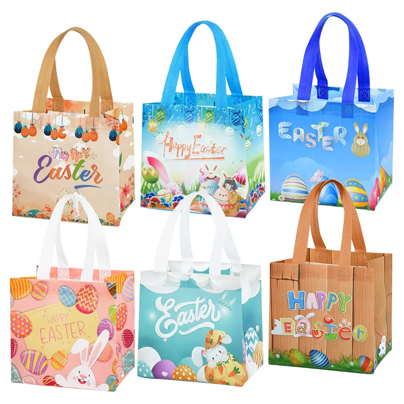 6-Pack Easter Gift Bags – Nonwoven Rabbit & Egg Party Favor Bags Easter Party Bags Babs