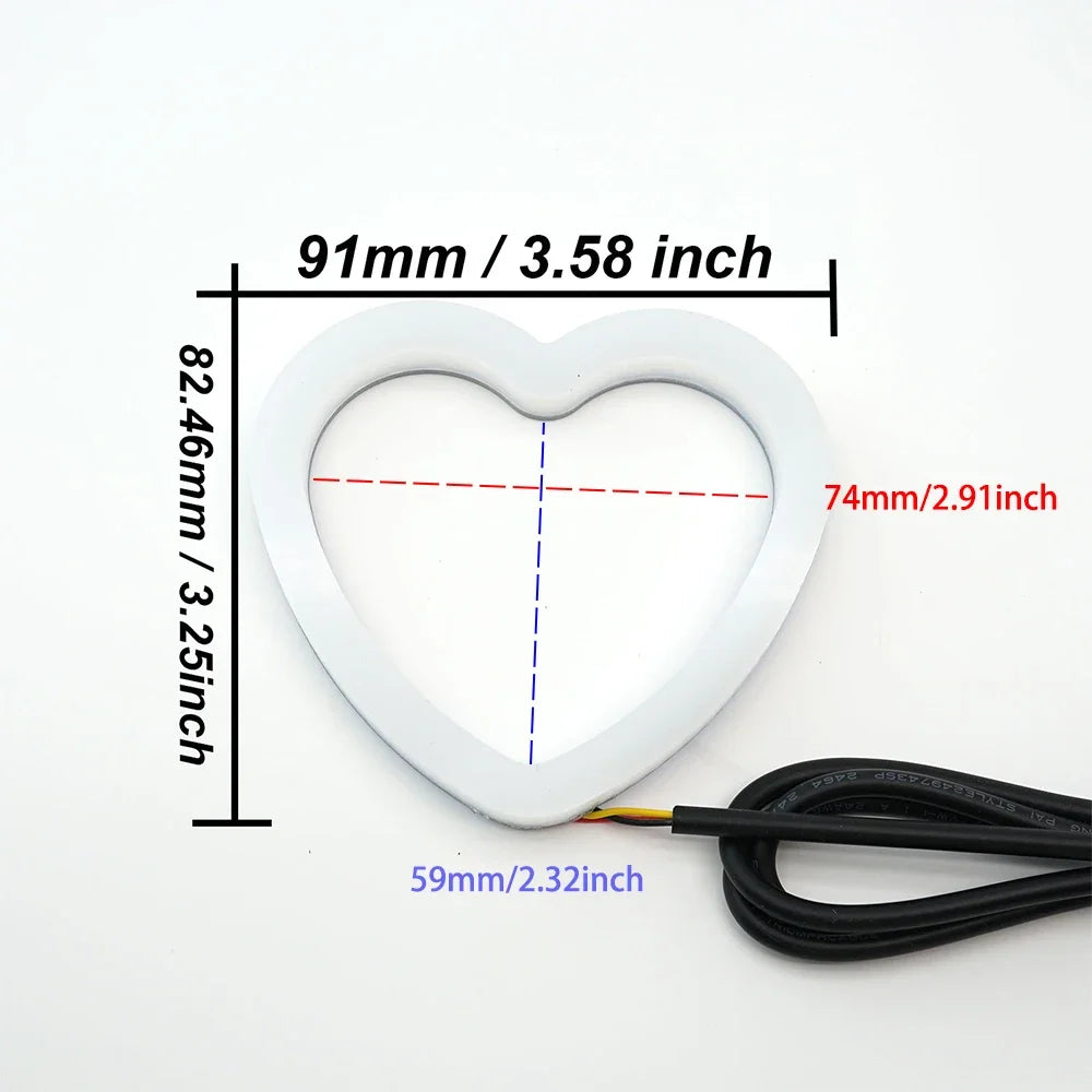RGB Heart Angel Eyes LED Rings – Bluetooth App Headlight Upgrade LED Headlight Rings Babs 2PCS 91mmx82mm