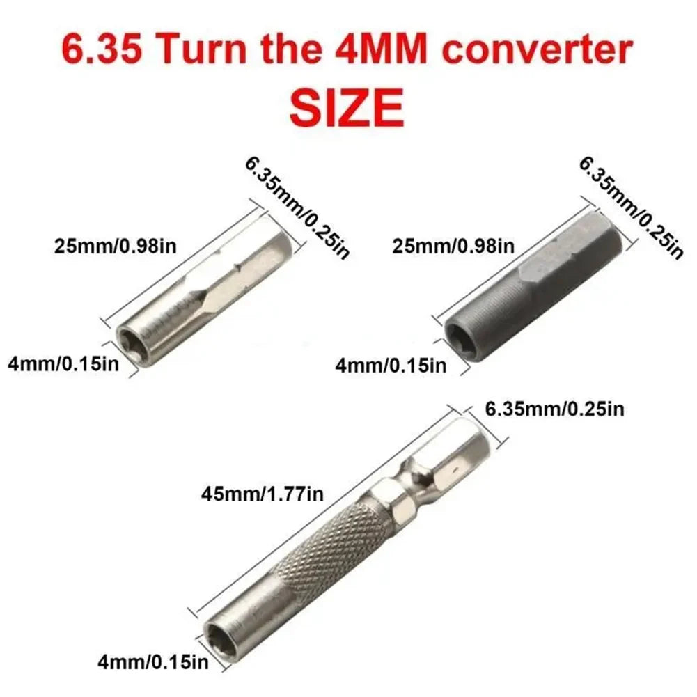 6-Pack 1/4" Hex to 4mm Bit Adapter Set | Carbon Steel Screwdriver Bit Adapter Babs