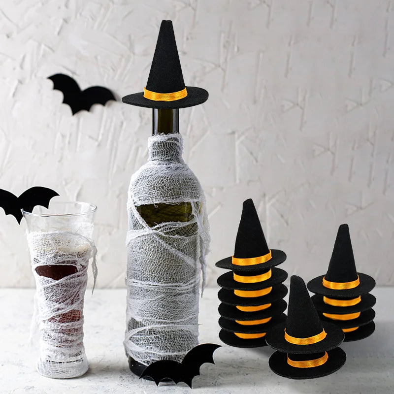 6pcs Mini Felt Witch Hats – Halloween Wine Bottle & Party Decor Halloween Party Decor Babs