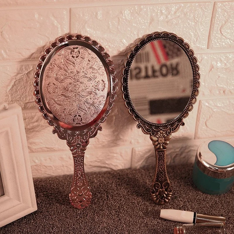 Vintage Embossed Floral Hand Mirror – Portable Makeup Mirror Cosmetic Hand Mirror Babs