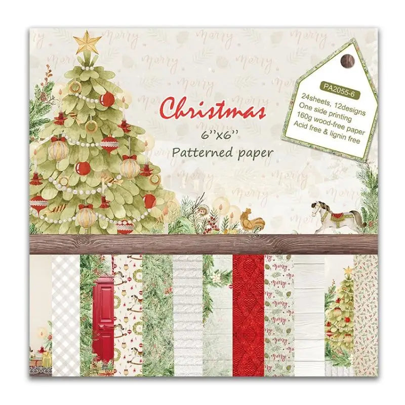 Christmas Scrapbook Paper Pad 6x6" 24pcs Vintage Cardmaking Scrapbook Paper Pad Babs 1set