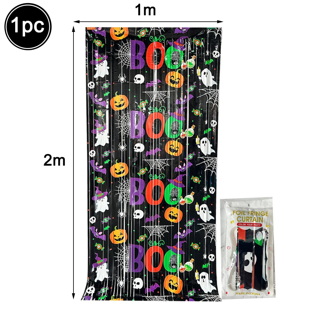 Halloween Foil Balloons Set – Pumpkin Ghost Bat Fringe Curtain Halloween Balloon Set Babs Rain Curtain B As pictures show
