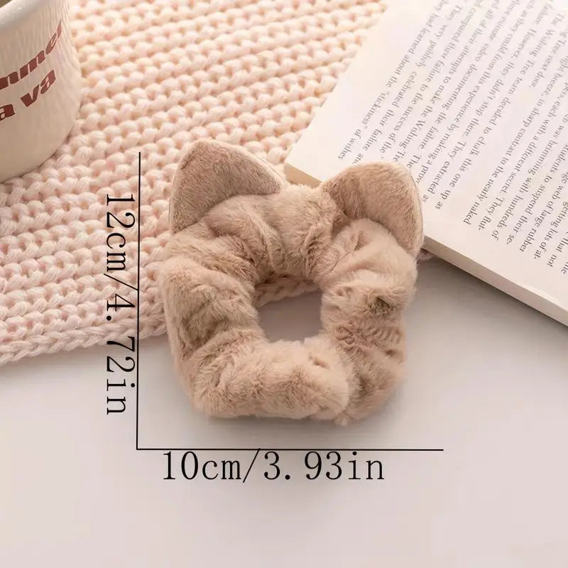 4-Pack Plush Cat Ear Scrunchies – Fluffy Spiral Hair Ties Hair Scrunchie Set Babs