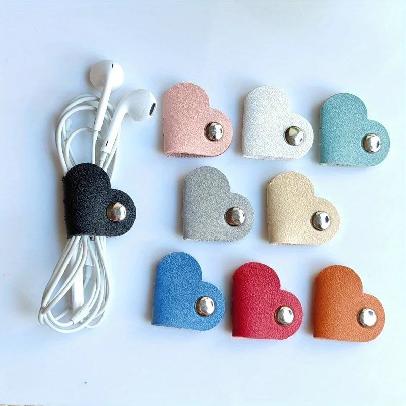 Heart-Shaped PU Leather Cord Organizer Set – Cable Winders Cable Cord Organizer Babs