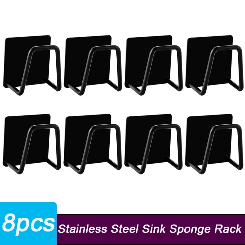 Stainless Steel Sink Sponge Rack & Kitchen Organizer Holder Sink Organizer Rack Babs Black-8pcs 4.5x4.5cm 1-tier