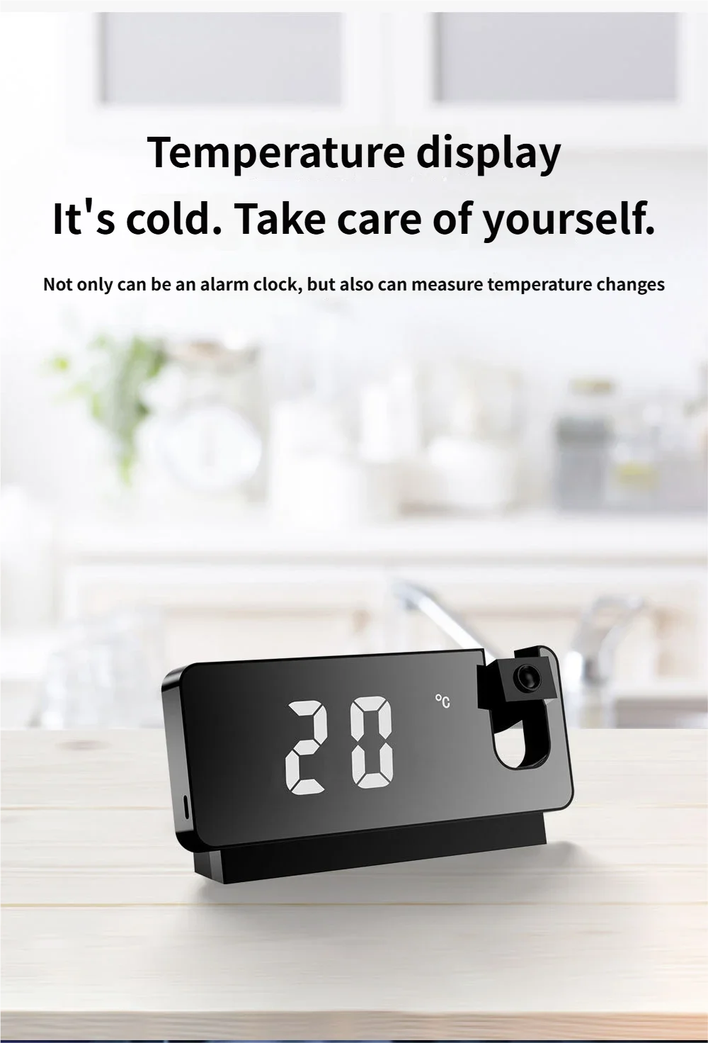 180° Rotating LED Projection Alarm Clock – Color Screen & Temp LED Projection Alarm Clock Babs