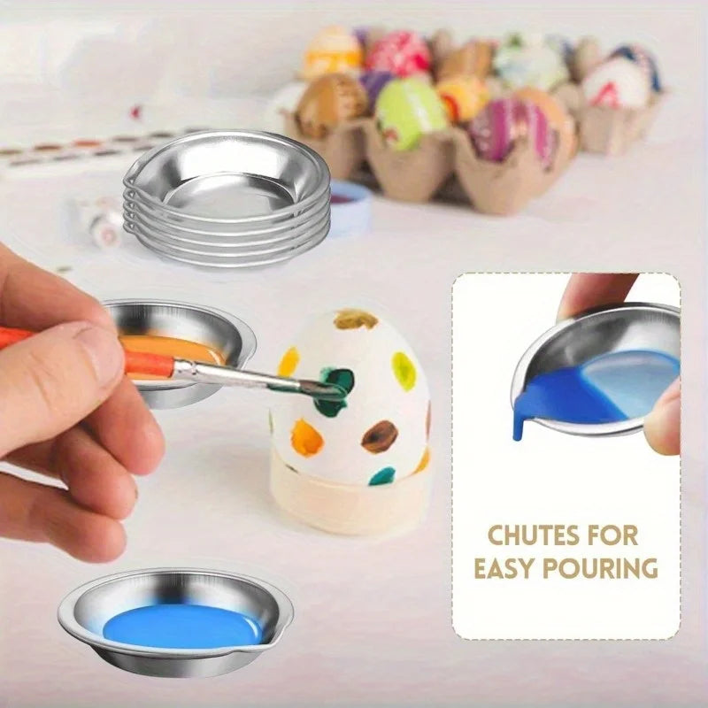 6-Piece Stainless Steel Paint Palette Set – Round Mixing Trays Paint Palette Set Babs