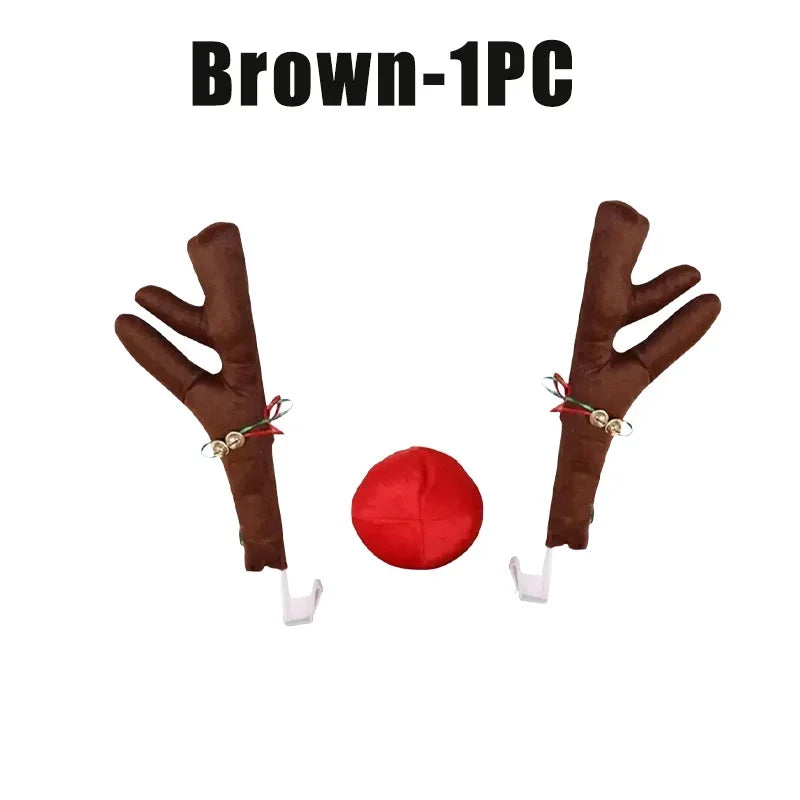 Christmas Reindeer Car Costume – Antlers & Nose Decoration Kit Car Holiday Decoration Babs Brown-1PC
