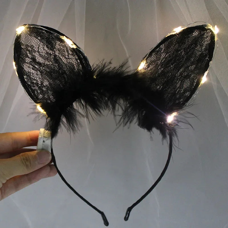 LED Feather Bunny Ear Headband – Glowing Party Headpiece LED Party Headband Babs 11
