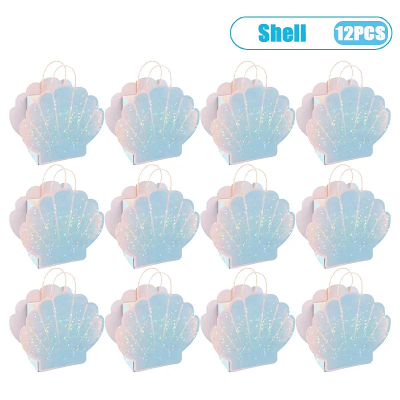 Seashell Party Tote Bags – Ocean Theme Favor Bags, Set of 6 Party Favor Bags Babs Shell-12PCS 21.6x8x24cm