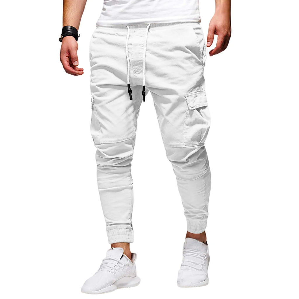Men's Slim Fit Drawstring Casual Pants – Multi-Pocket Trousers Casual Drawstring Pants Babs