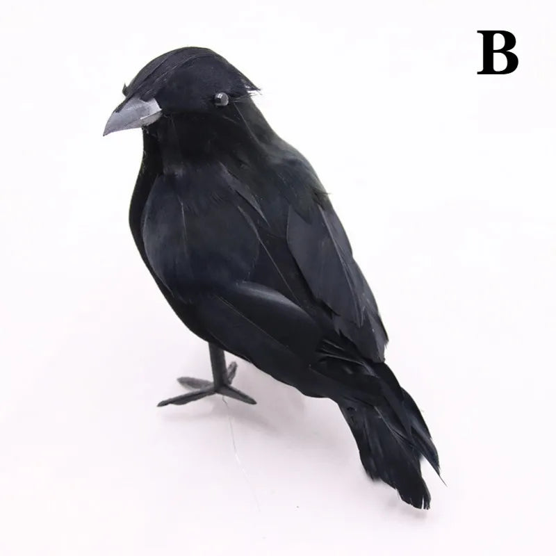 Realistic Black Crow Halloween Decoration Flocked Feather Prop Halloween Decoration Babs Crooked crow
