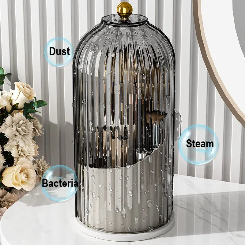 360° Rotating Makeup Brush Holder with Dustproof Lid – Clear Makeup Brush Organizer Babs