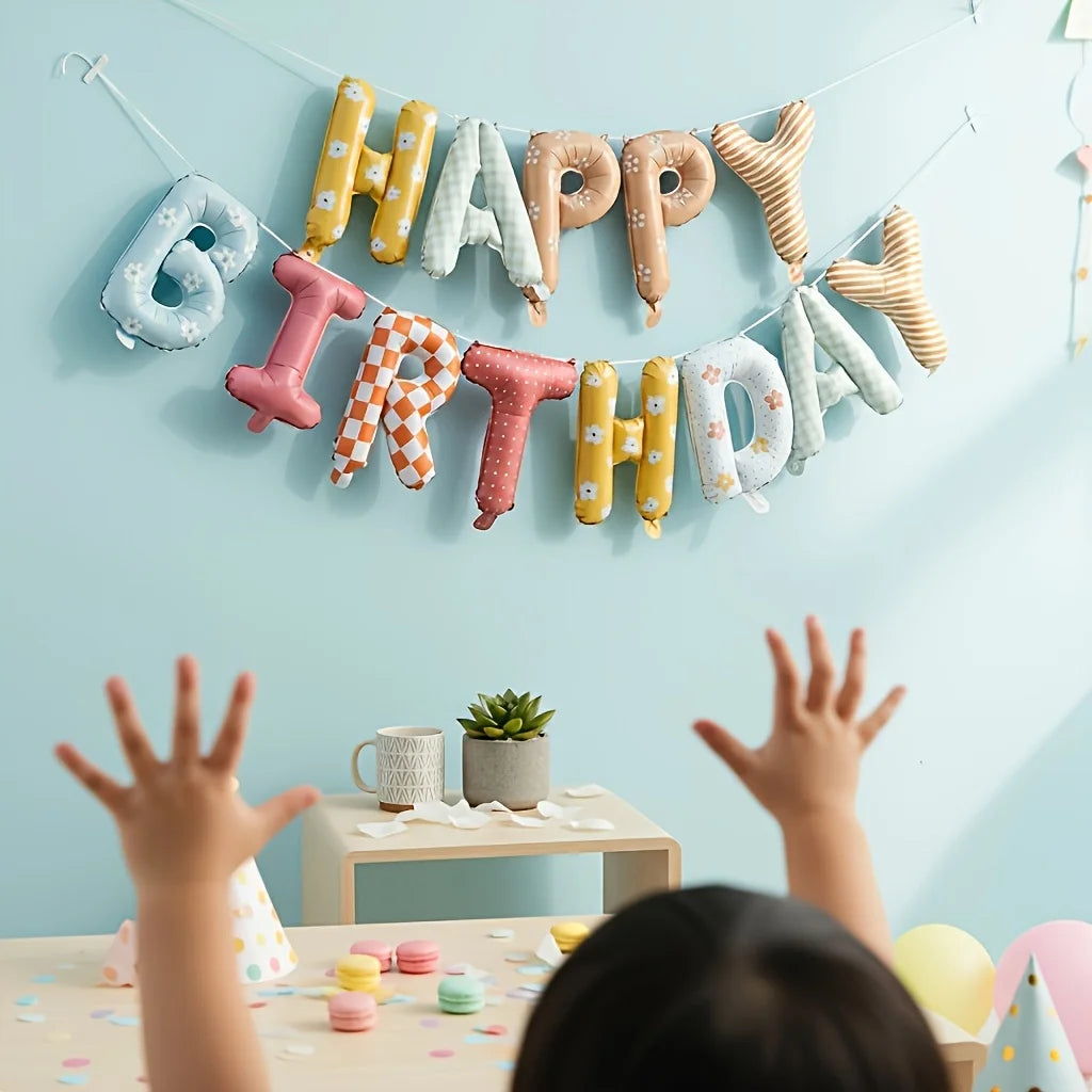 Happy Birthday Foil Balloon Banner – 16" Reusable Party Decor Foil Balloon Banner Babs