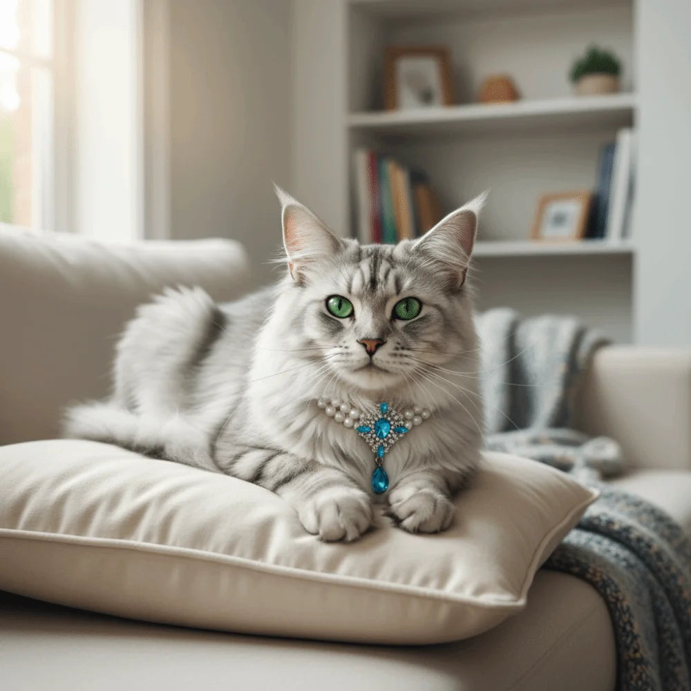 Double Layer Pearl Crystal Cat Necklace – Adjustable Collar Pet Collar Necklace Babs
