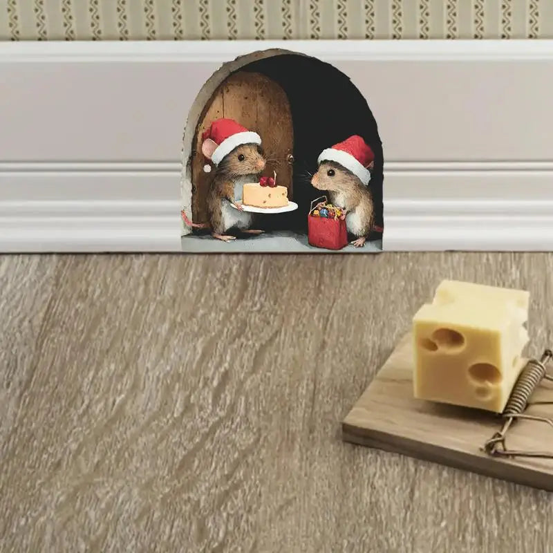 Christmas Mouse Hole Wall Stickers – Cute Xmas Home Decor Christmas Wall Sticker Babs