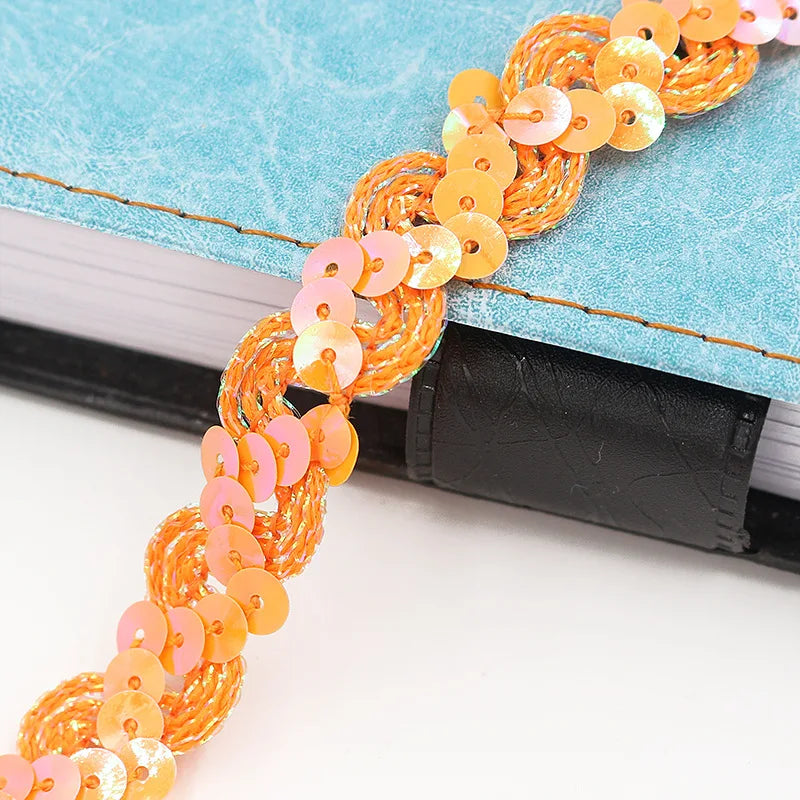 5M Laser Glitter Sequin Trim 1.5cm Flat Paillettes for Sewing Sequin Sewing Trim Babs orange