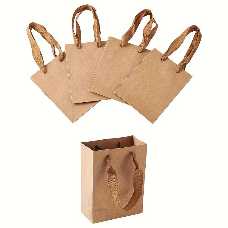 10pcs Brown Kraft Paper Bags with Nylon Handles | Gift & Shopping Kraft Paper Gift Bags Babs