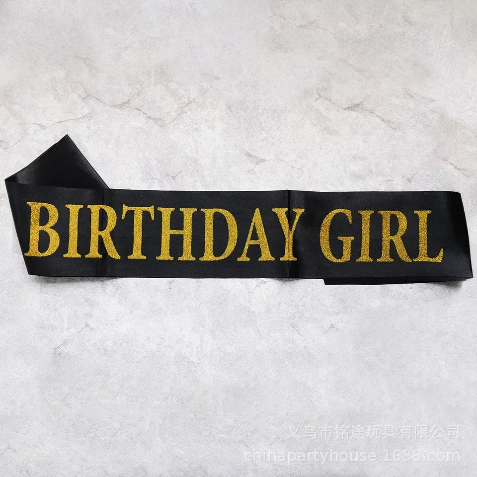 Rose Gold Satin Sash & Crystal Crown Tiara Set – Birthday Party