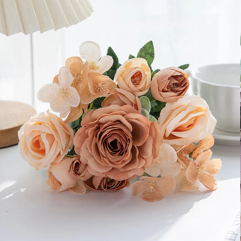 Artificial Silk Rose Bouquet – Wedding & Home Décor Artificial Flower Bouquet Babs Champagne 1 pc