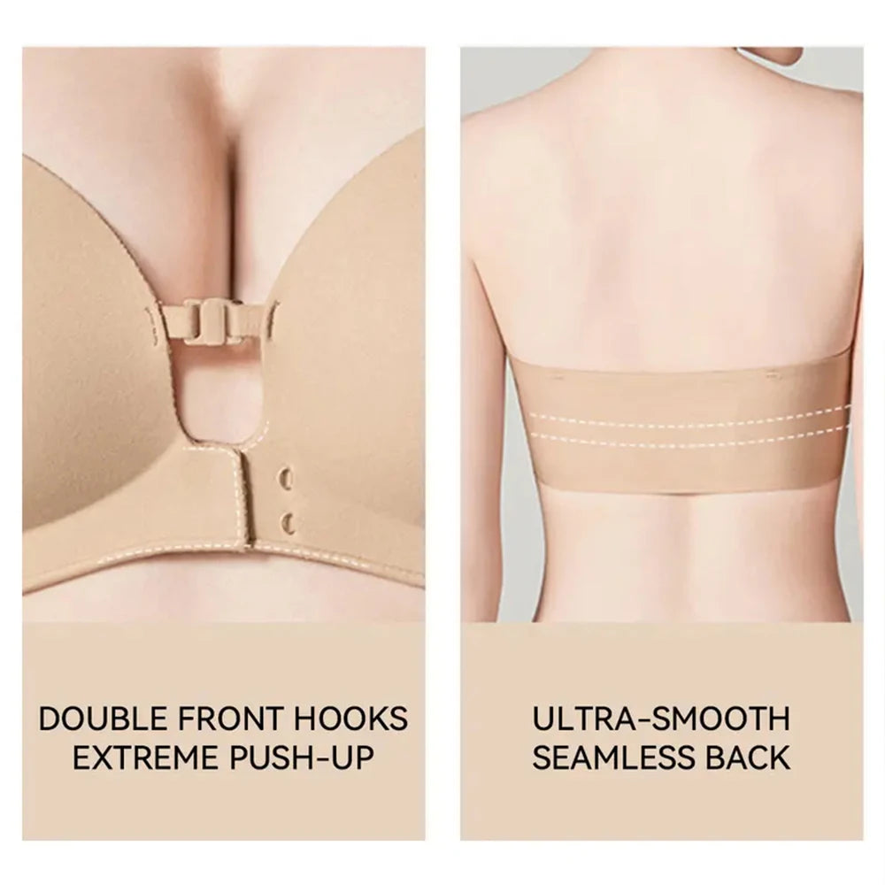 Women's Strapless Backless Seamless Push-Up Bralette Front Closure Seamless Bralette Babs