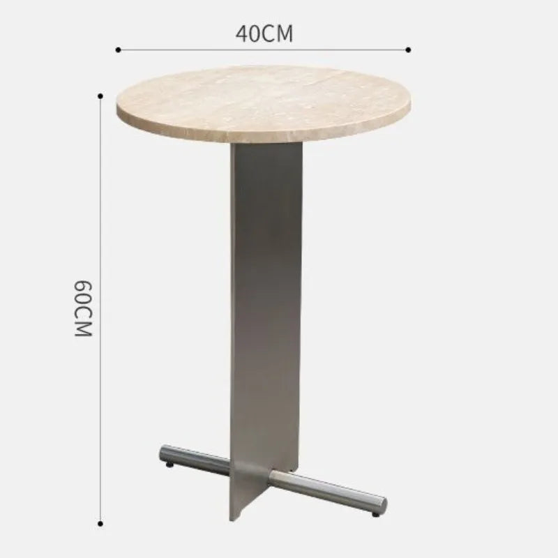 Round Travertine Stone Side Table – Modern Stainless Steel Base Stone Side Table Babs Yellow