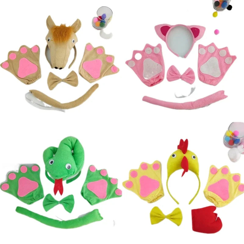 5-Piece Animal Headband Ears, Bow Ties & Tail Set for Kids Kids Costume Accessory Babs