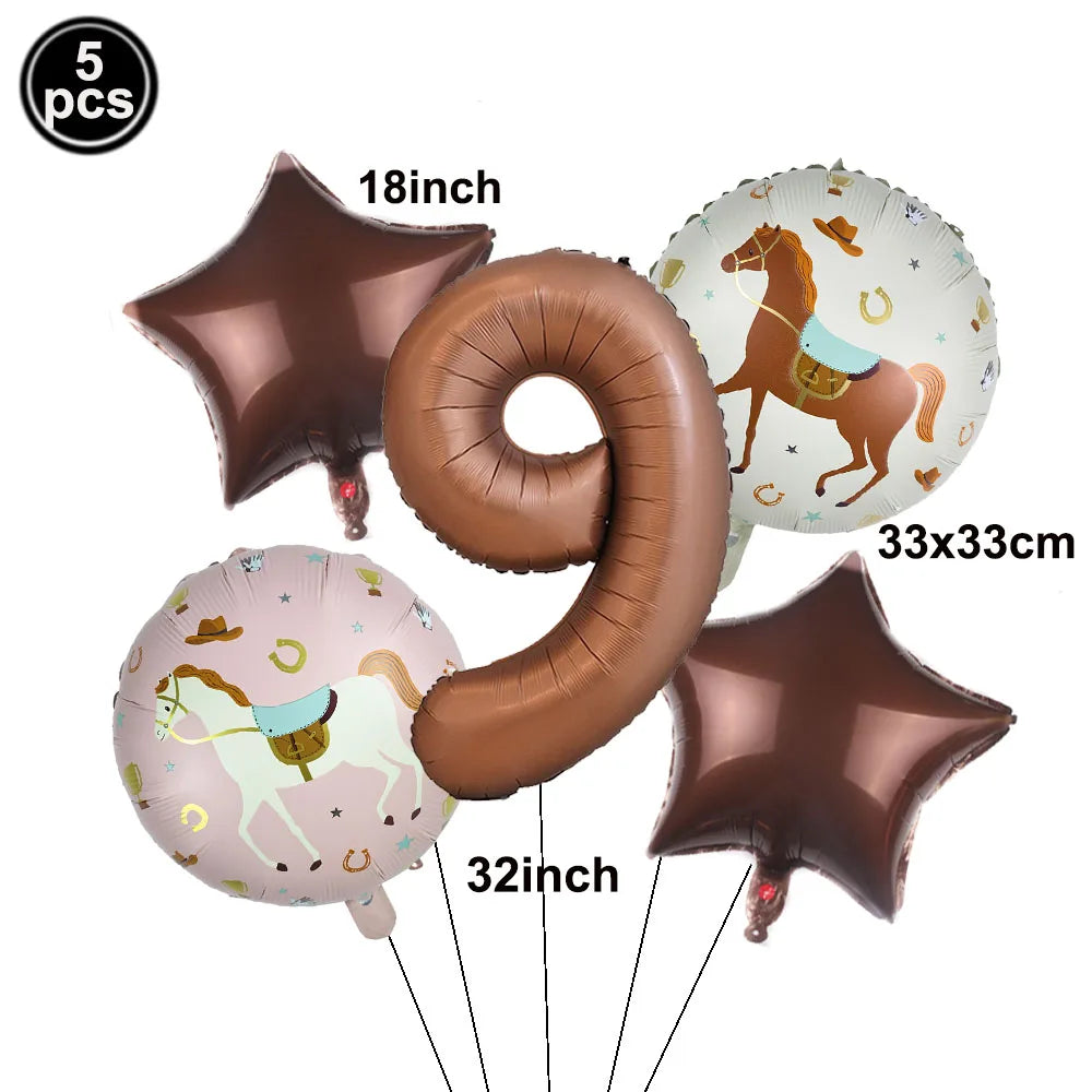 5pc Western Cowboy Horse Foil Balloon Set – Party Decor Party Foil Balloons Babs number 9 As show