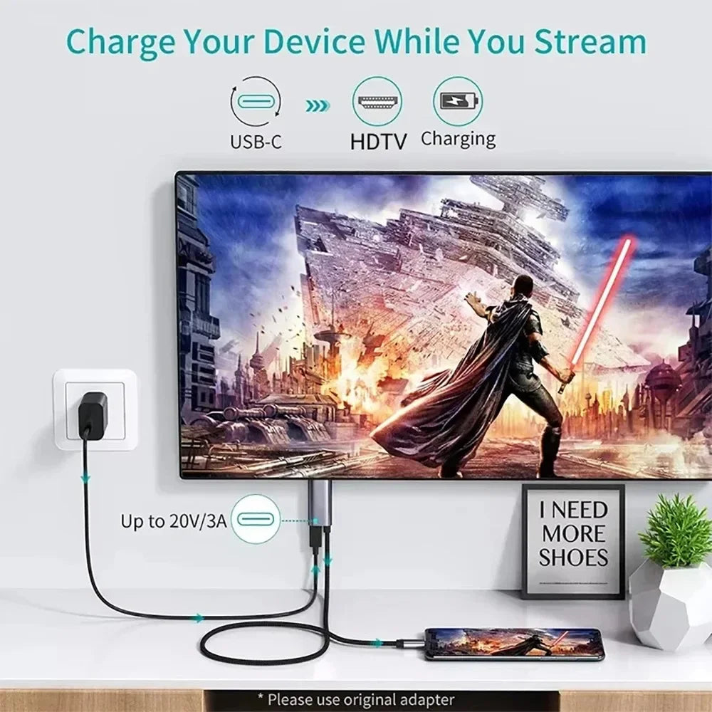 KEBIDUMEI USB-C to HDMI Cable 4K 30Hz Adapter & 100W PD Charging USB-C HDMI Adapter Babs