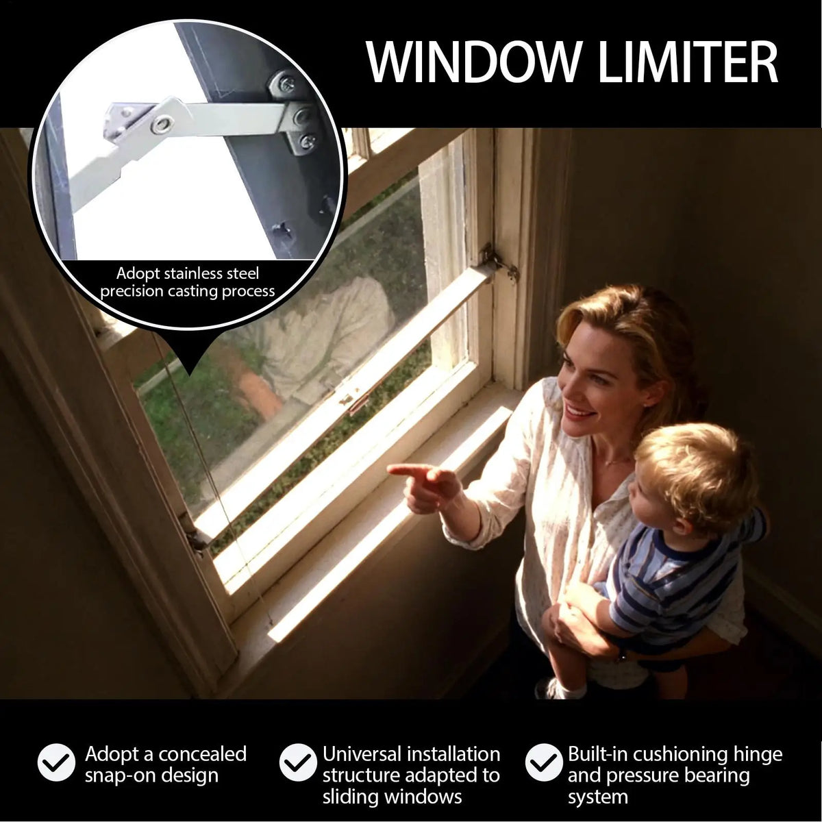Adjustable Window Restrictor Child Safety Latch | Stainless Steel Window Safety Latch Babs