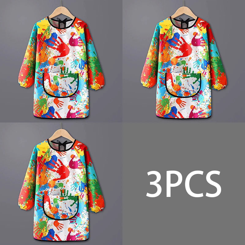 Kids Waterproof Long Sleeve Art Apron – PVC Paint Smock Kids Art Apron Babs 3pcs Multicolor XXL(L)