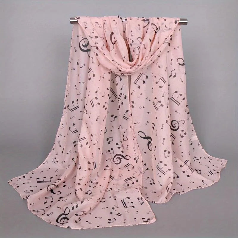 Women's Musical Note Chiffon Neck Scarf – Elastic & Lightweight Chiffon Neck Scarf Babs Pink