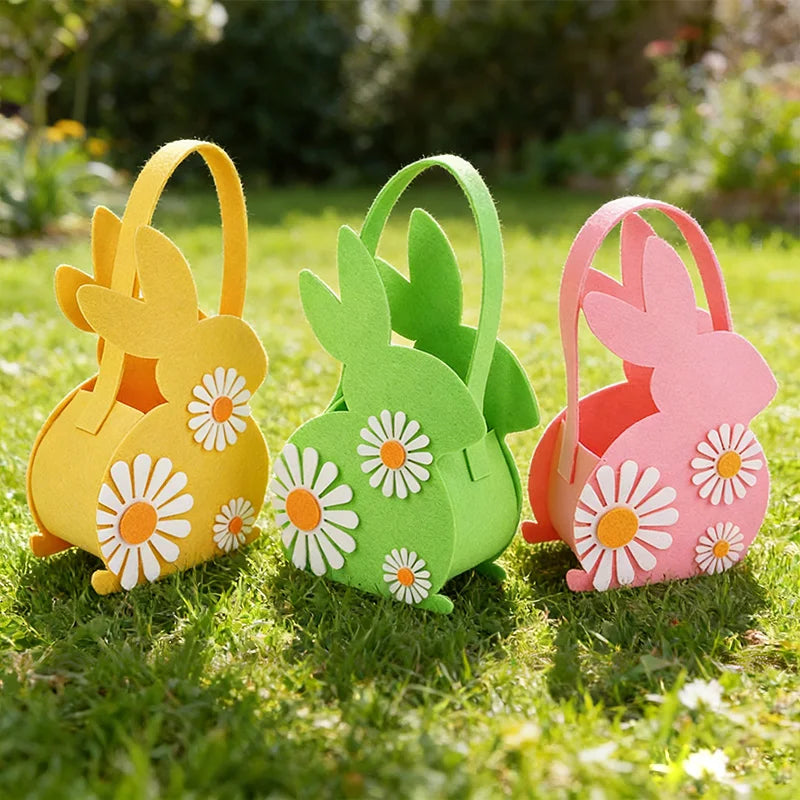 Easter Bunny Felt Basket – Kids Candy Tote & Egg Hunt Bag Easter Felt Basket Babs