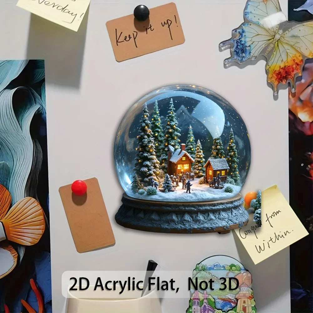Winter Snow Globe Acrylic Magnet – Christmas Village Blue Décor Acrylic Decor Magnet Babs