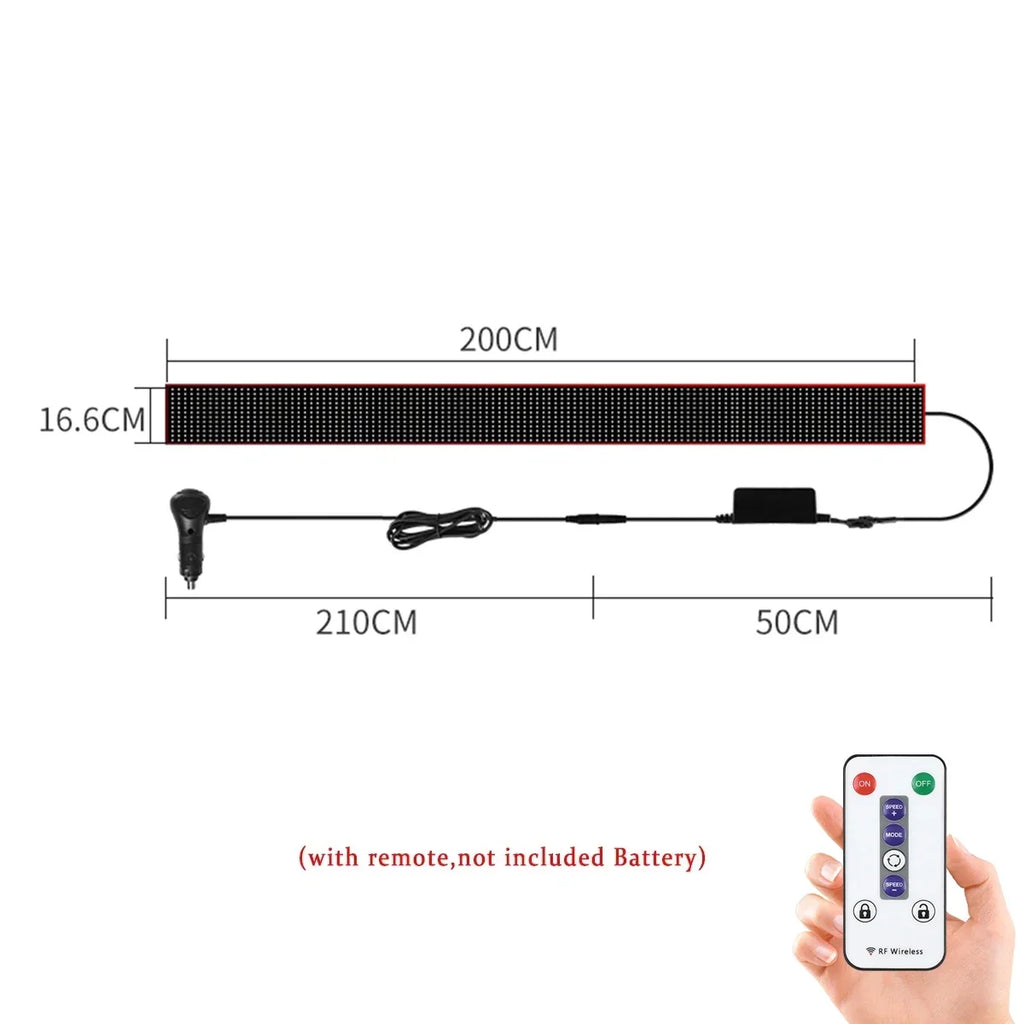 RGB LED Scrolling Display Panel for Car & Truck Windshield LED Display Panel Babs 200x16.6cm