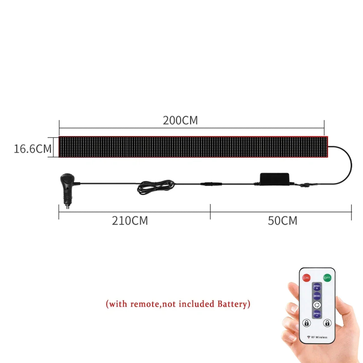 RGB LED Scrolling Display Panel for Car & Truck Windshield LED Display Panel Babs 200x16.6cm