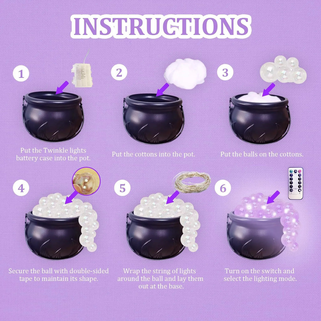 Halloween Light-Up Bubble Cauldron – 40 LED Balls & Remote Halloween Cauldron Decor Babs