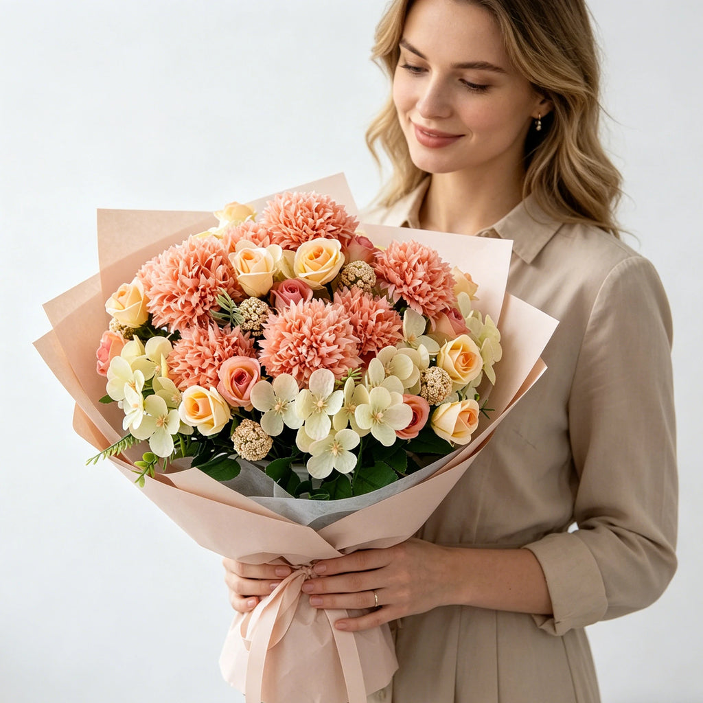 Artificial Silk Rose & Chrysanthemum Bouquet | Wedding & Home Décor Artificial Flower Bouquet Babs