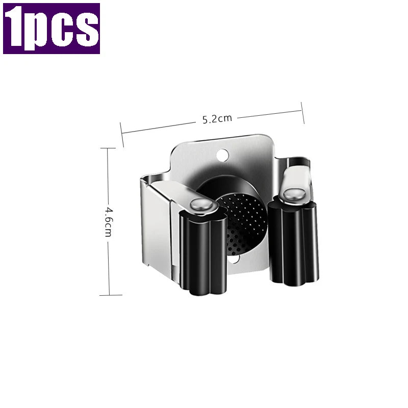 Stainless Steel Wall-Mounted Mop & Broom Clip Holder Rack Mop Broom Holder Babs Black-1pcs