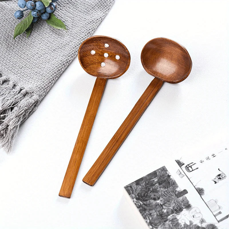 Long Handle Wooden Colander Spoon – Heat Resistant Hot Pot Colander Spoon Babs