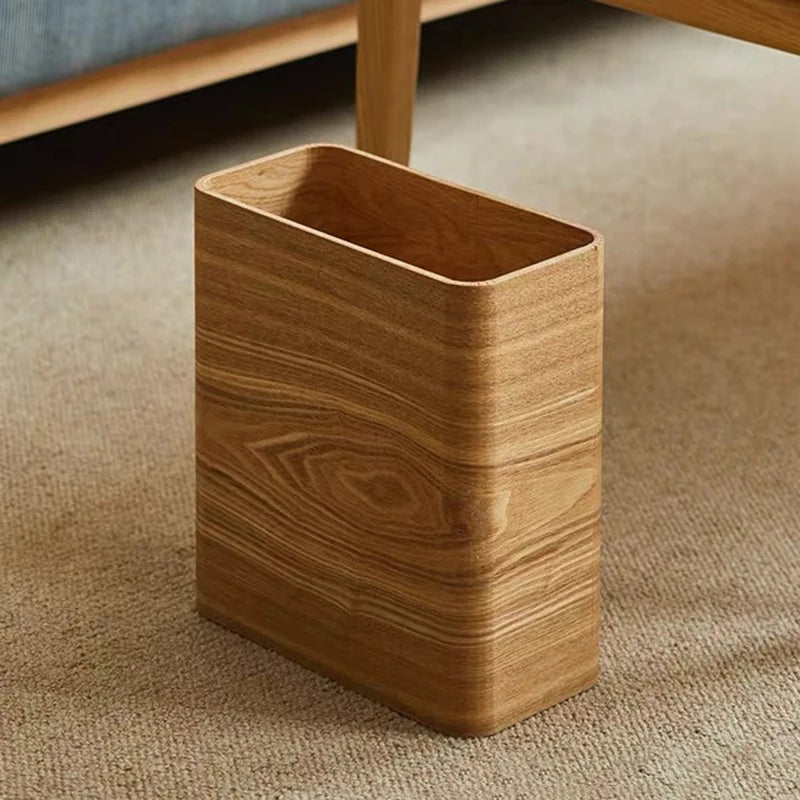 Wooden Waste Bin Large Capacity Trash Basket w/ Flap Lid Wooden Waste Bin Babs