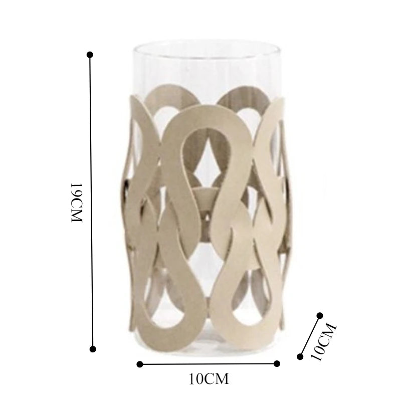 Aesthetic Glass & Leather Flower Vase | Modern Home Décor Decorative Flower Vase Babs Brown - Short Style